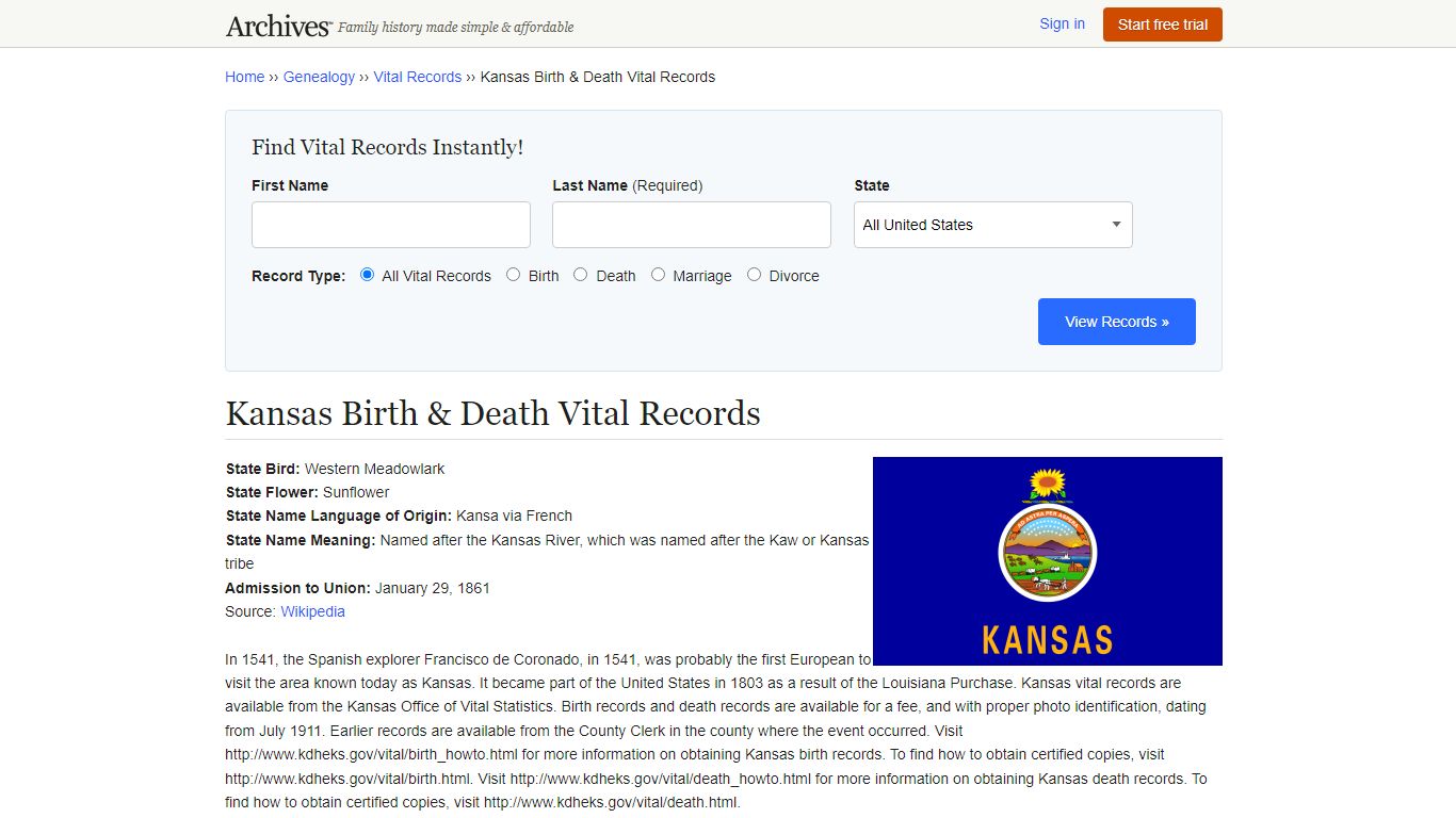 Kansas Birth & Death Records | Vital Records - Archives.com